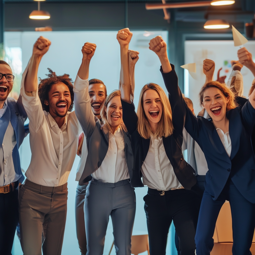 A team of professionals celebrating a successful r